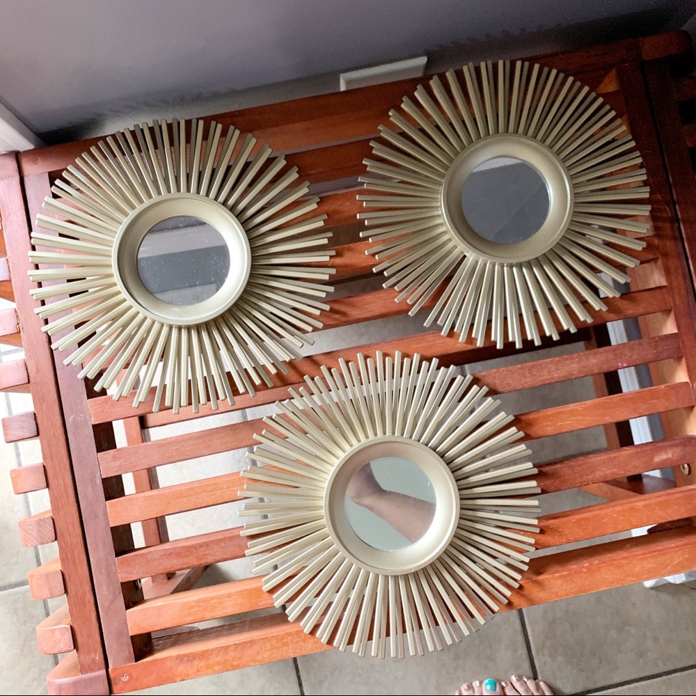 Set of 3 Gold Star Burst Mirrors